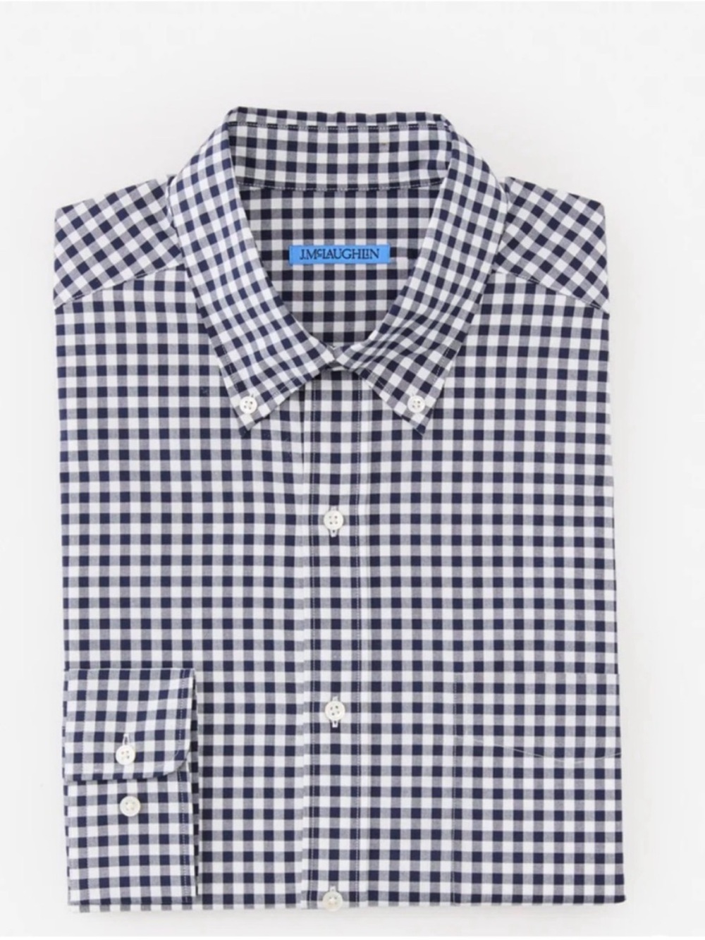 J.McLaughlin Men’s Classic Fit Gingham Button Down Shirt Navy White Size Small